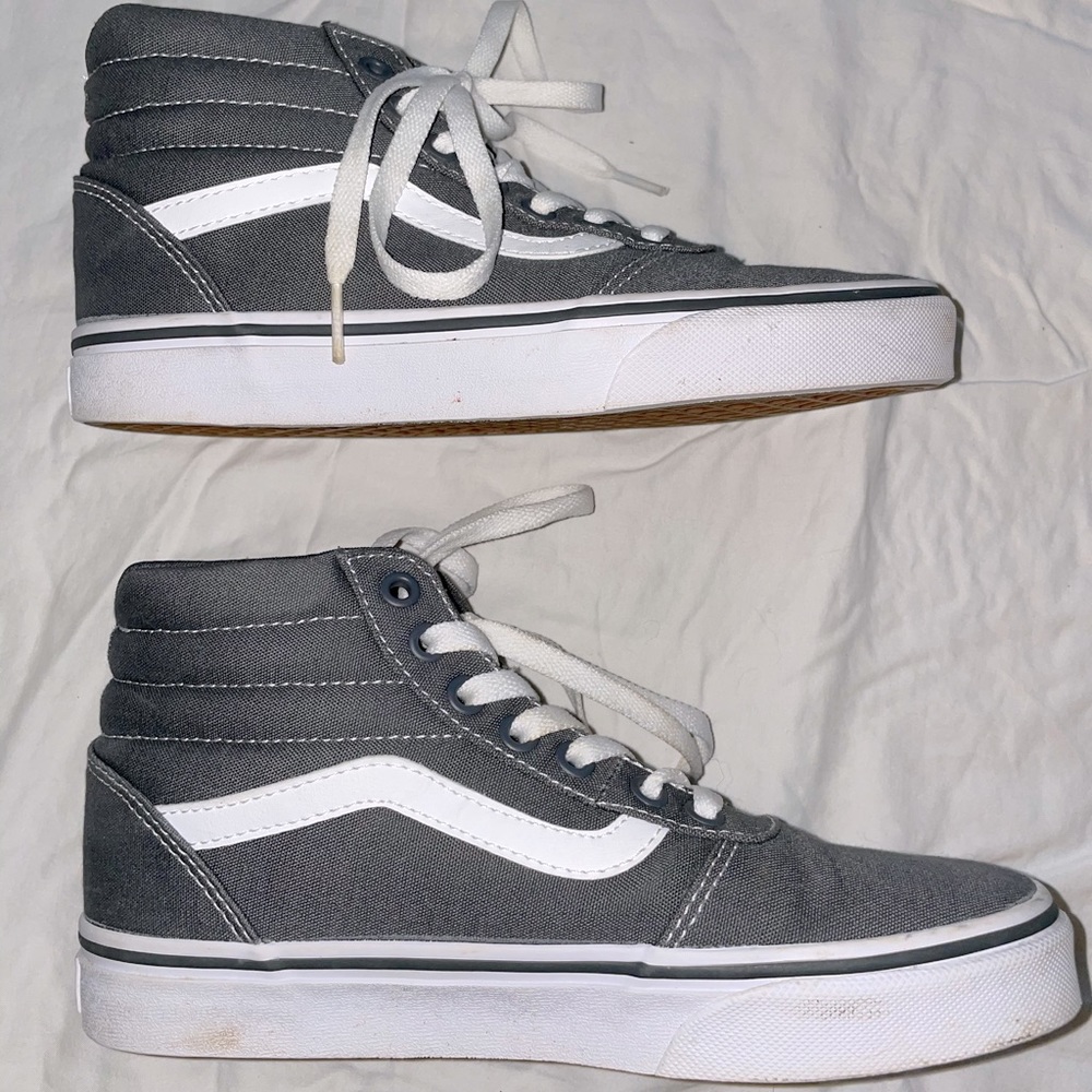 Gray and white hightop VANS
